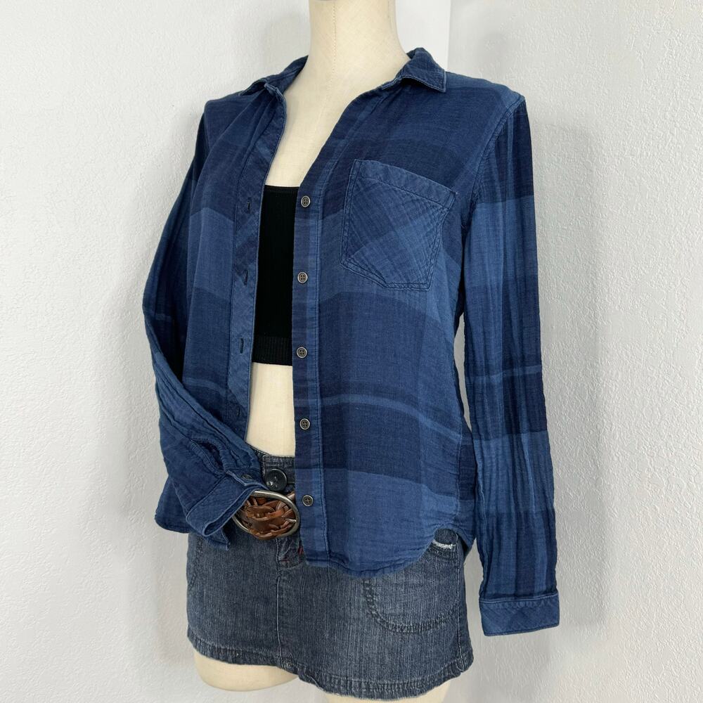 Cloth & Stone Blue Gauze Plaid Button Front Shirt Size Small